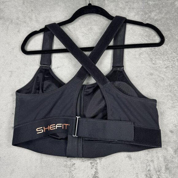 SHEFIT Ultimate Sports Bra Womens High Impact Black Front Zip Adjustable Straps - Picture 4 of 7